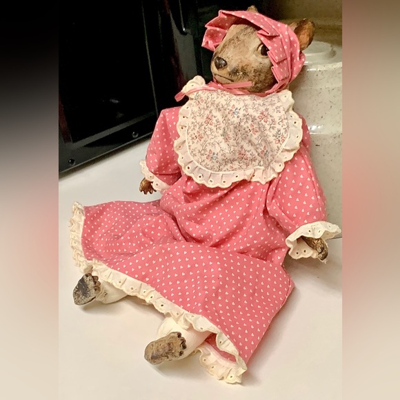 Vintage Artisan Hand Crafted Female Baby Doll Pink Dress Rabbit Head Baroque - Picture 12 of 15